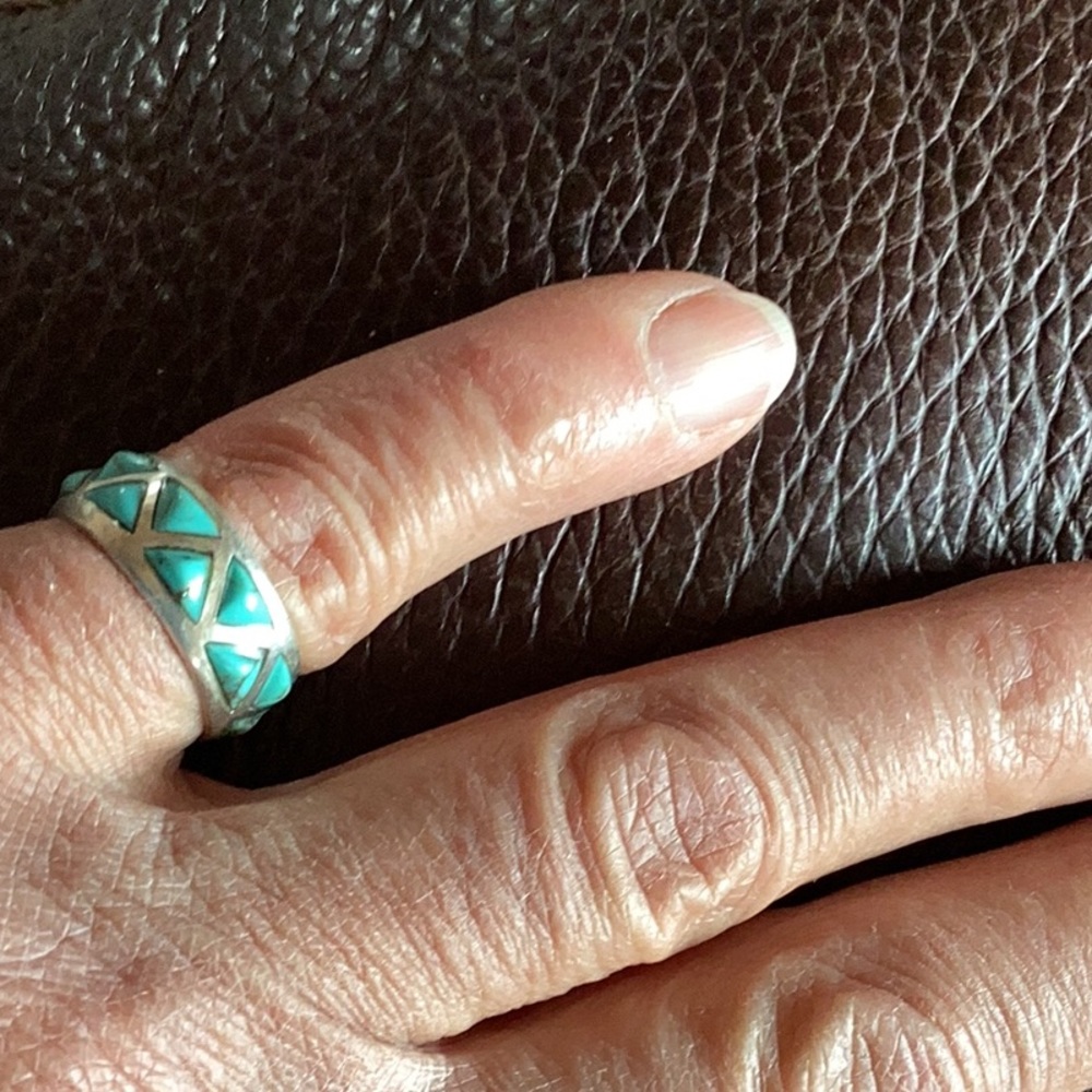 Ring Native American Sterling Silver Turquoise inlay Unworn 5 3/4